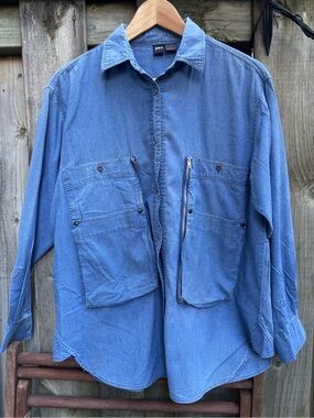 Vintage Jag Blue Lightweight Utility Shirt  with Front Pockets Zipper Detailing